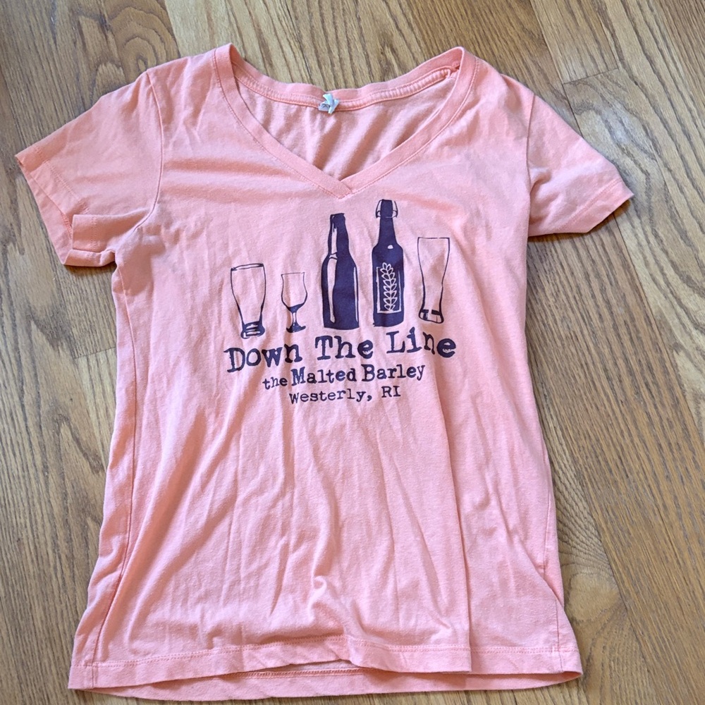 Women's V‑Neck Graphic Tee - Down The Line, Pink